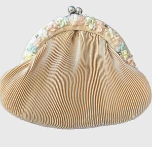 Preston & York Pleated Satin Floral Kiss Lock Crossbody Evening Bag